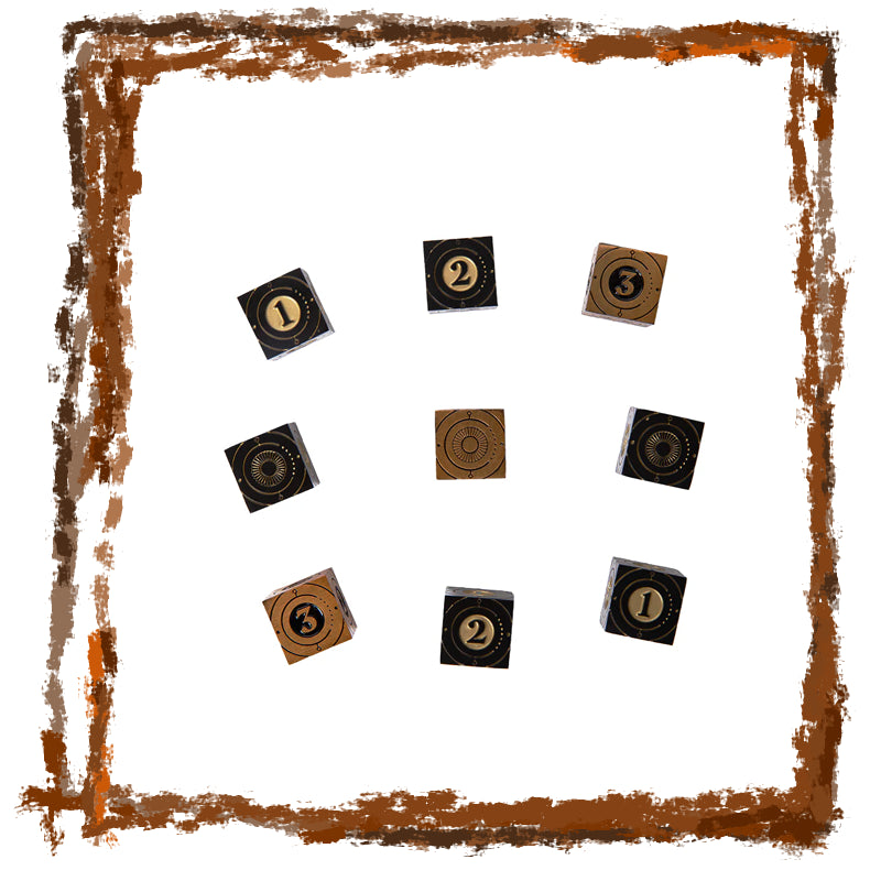 Set of vintage-style dice with numbers on a white background