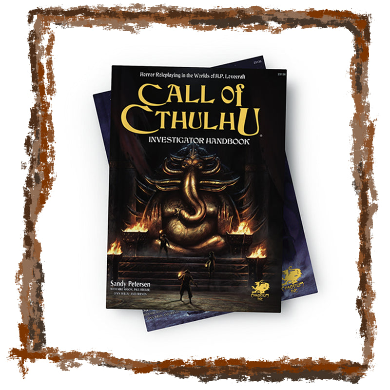 Call of Cthulhu Investigator Handbook with a dark cover design on a white background