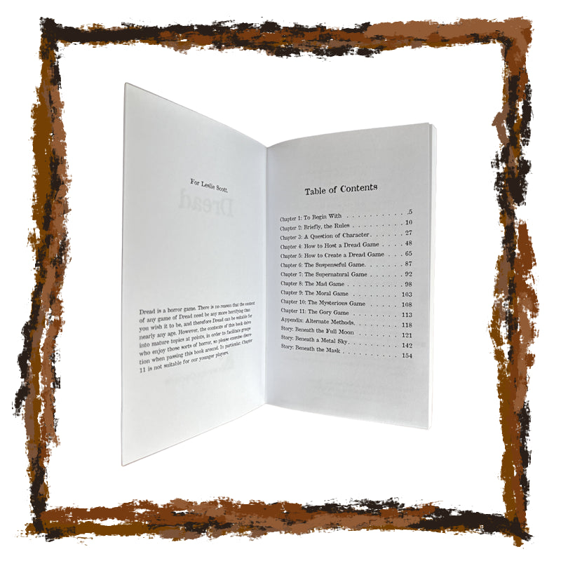 Open book with table of contents on a white background