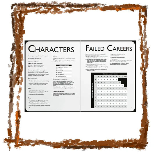 Inside spread of rulebook Electric Bastionland - Deeper into the Odd