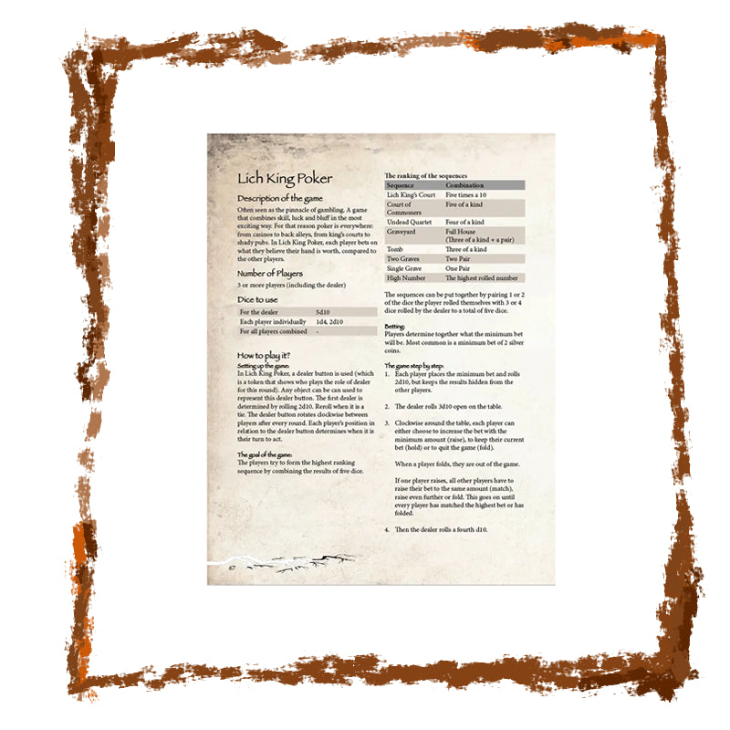 Sheet of paper with text on a decorative brown border