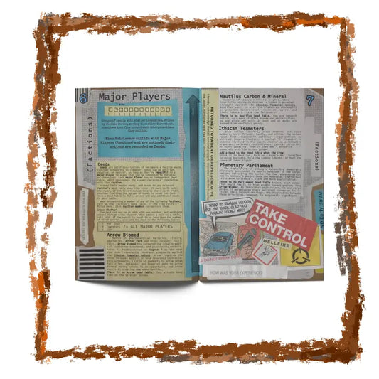 Vintage-style image of a book or magazine with text and graphics, framed with a brown border.