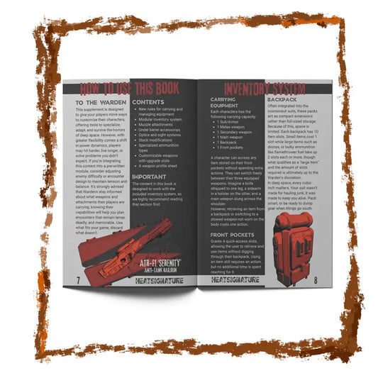 Open book with text and red backpack illustrations on a white background