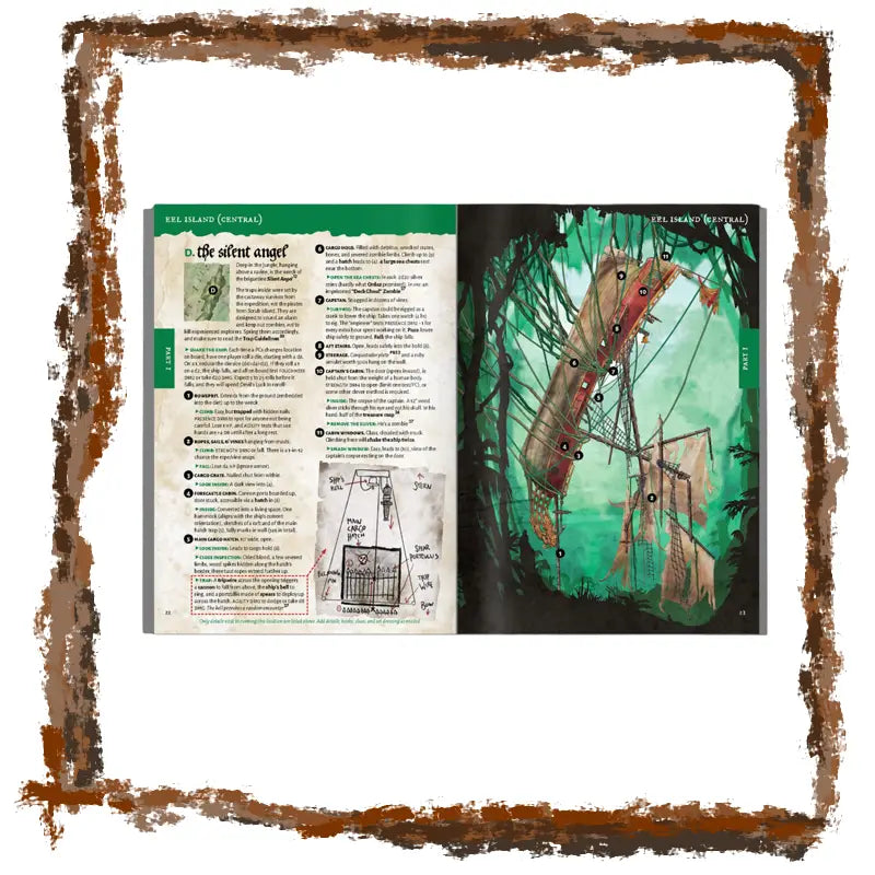 Open book with text and illustration on a white background