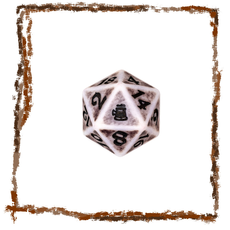 D20 polyhedral dice with black numbers on a white background