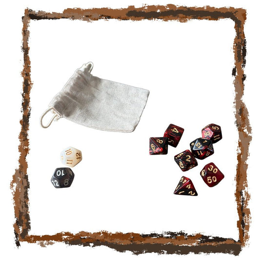 Netherbook Dice Set (compatibel met Daggerheart™) - Dark Red/Black + 2× d12 (Light & Dark) + Dice Bag - Netherbook