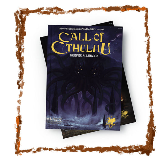 Call of Cthulhu gaming book with dark cover and yellow text on a white background
