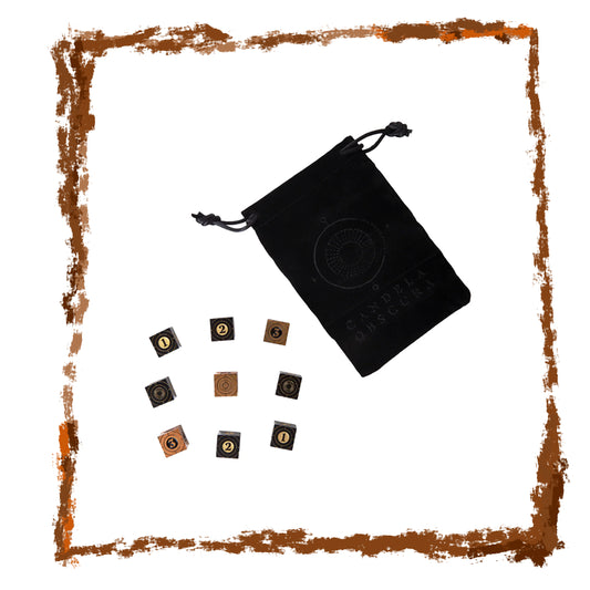 Black velvet bag with decorative elements and a brown border