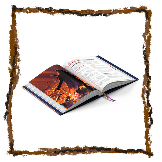 Open book with a fiery design on a white background