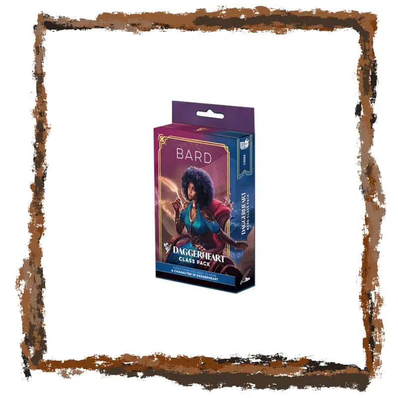 Card game class pack box for 'Bard' with character illustration on a white background