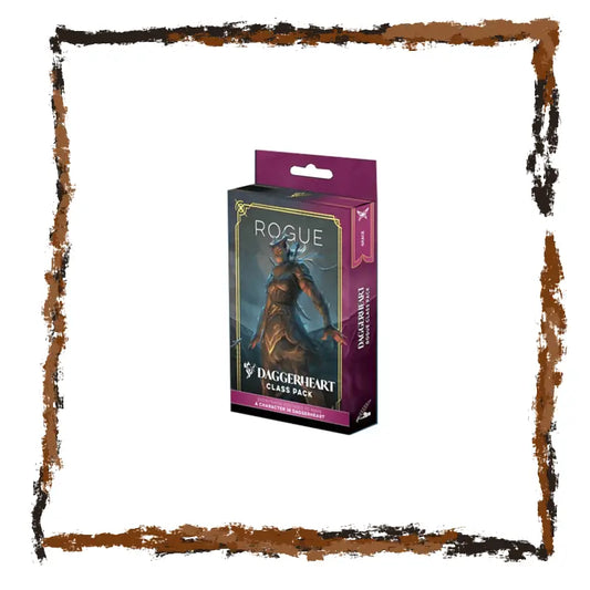 Card game class pack box for 'Rogue' with a purple border on a white background