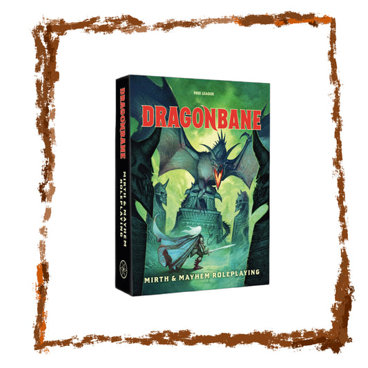 Dragonbane roleplaying game box with dragon illustration on a white background
