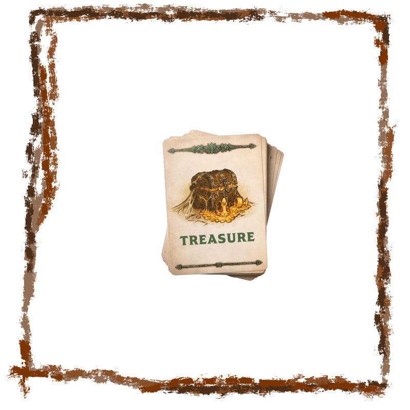 Bag labeled 'Treasure' with a treasure chest illustration on a white background