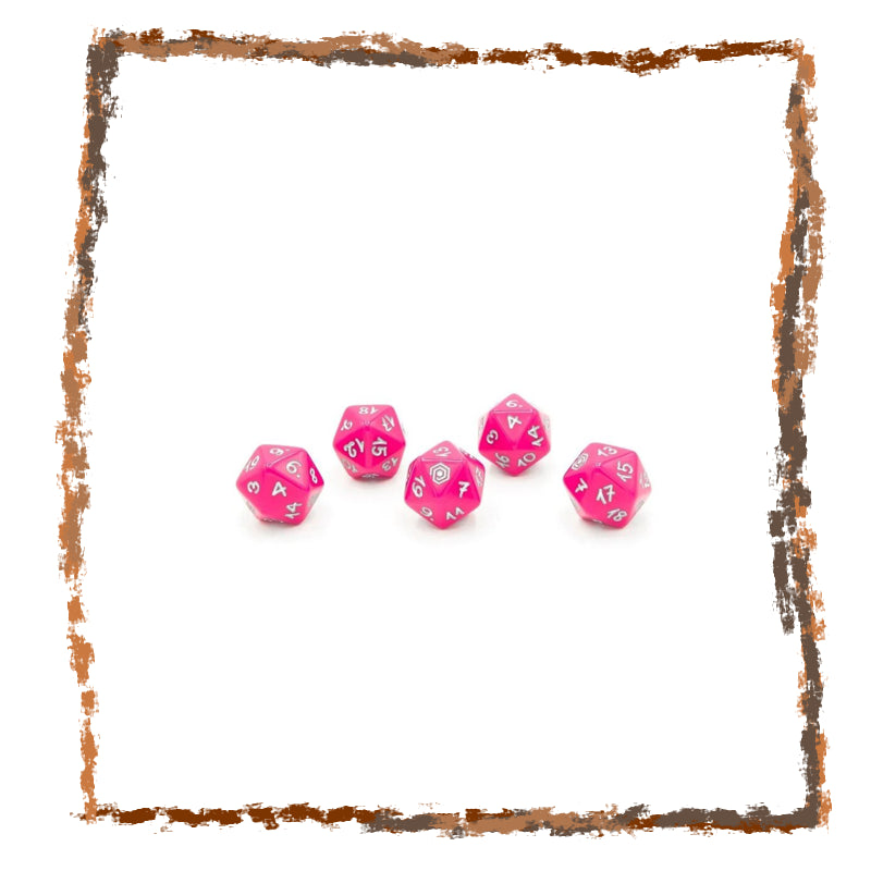 Pink dice with star patterns on a white background