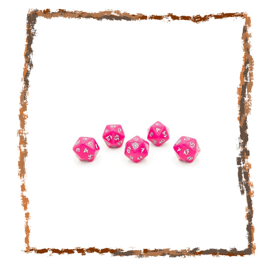 Pink dice with star patterns on a white background