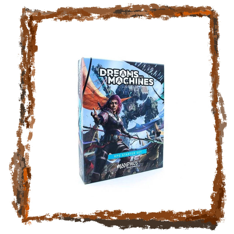 Board game box titled 'Dreams Machines' with a character illustration on a white background.