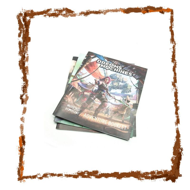 Stack of 'Dreams & Machines' adventure books on a white background