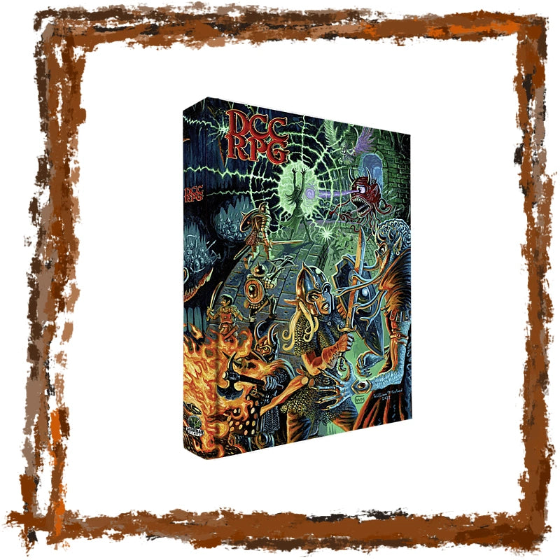 A DCC Rife's psychedelic horror artwork, shown at an angle against a white background with a rustic brown frame.
