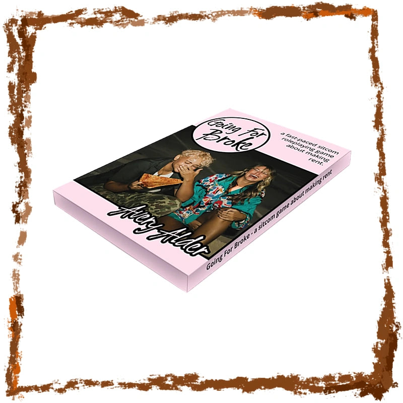 A pink card deck titled 'Going For Brake' by Jessi Halse, featuring a photo of two women on the cover, shown at an angle against a white background with a distressed brown border.