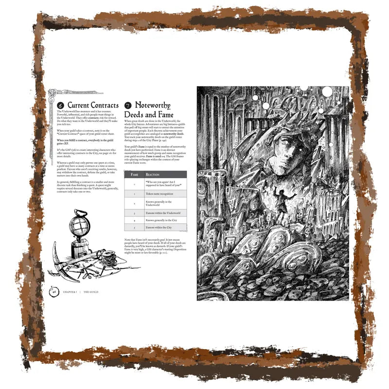 Gothic-style illustration with text on a white background