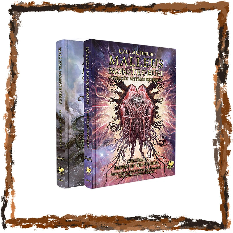 Call of Cthulhu: Malleus Monstrorum -  featuring the front cover and spine against a white background with a rustic brown border.