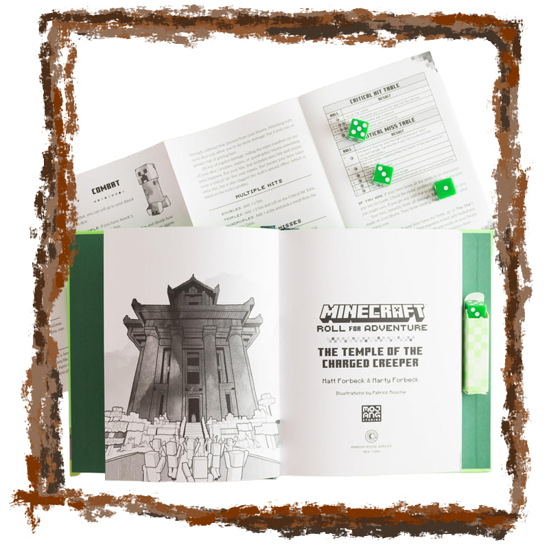 Minecraft-themed gaming book with illustrations and text on a white background