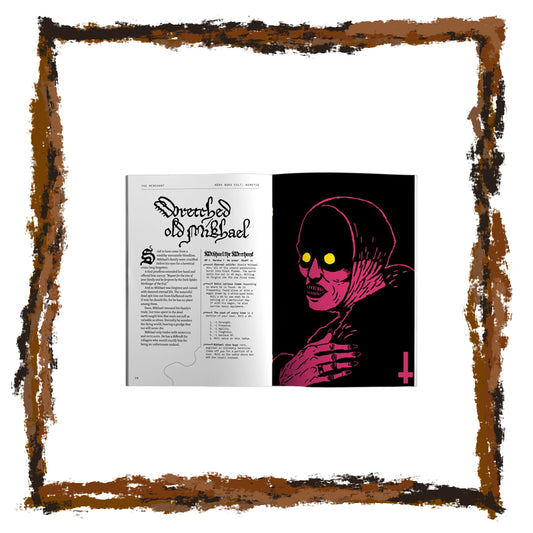 Gothic book cover with pink and black illustration of a skeleton and text on a white background.