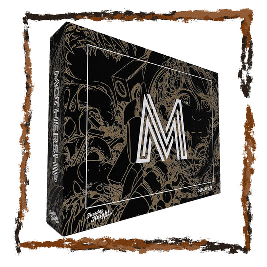 Product packaging with a prominent 'M' logo on a decorative background