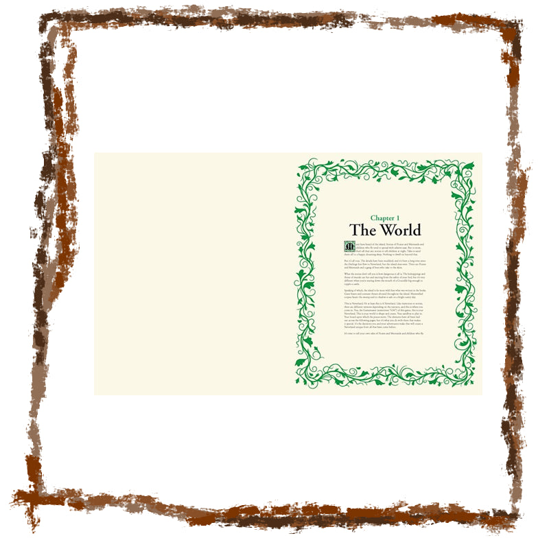 Decorative text frame with green border and brown outer frame on a white background