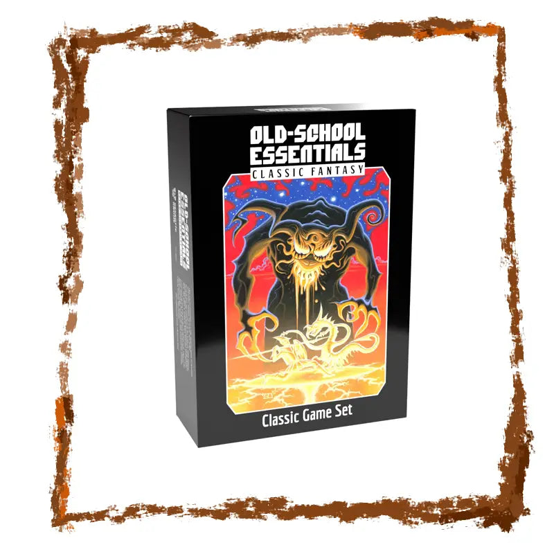 Box of 'Old-School Essentials Classic Fantasy' game set with fantasy-themed artwork on a white background.