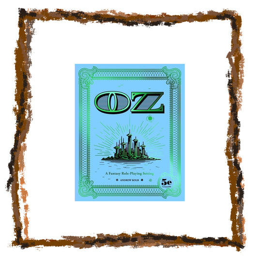 Cover of 'OZ' fantasy role-playing setting with decorative border