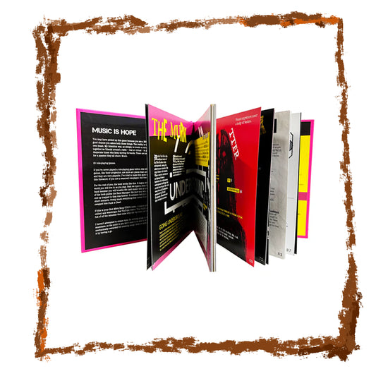 Open book with colorful pages on a white background