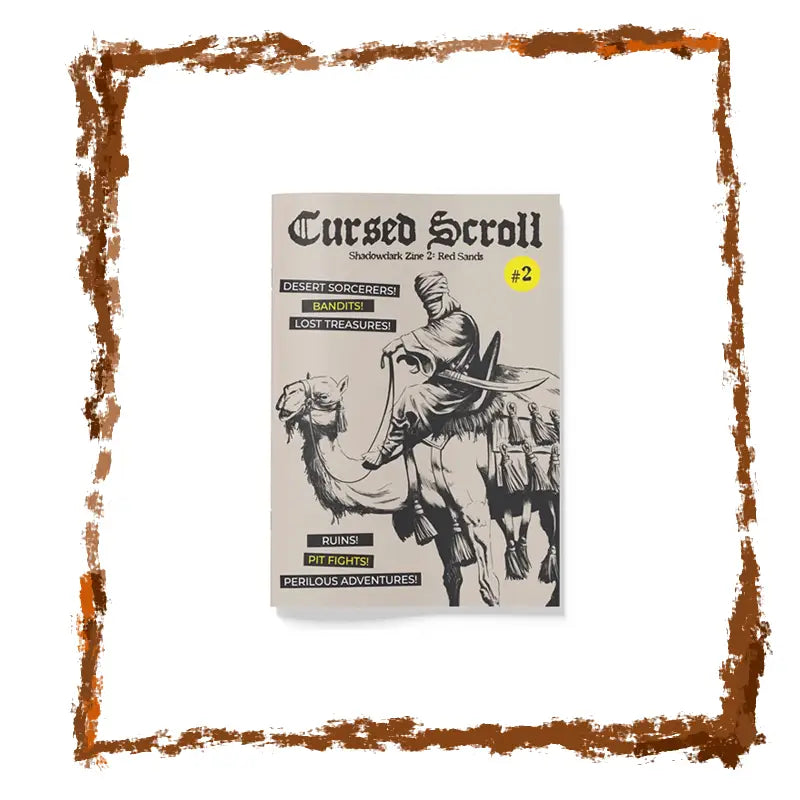 Cursed Scroll game box with desert warrior illustration on a white background