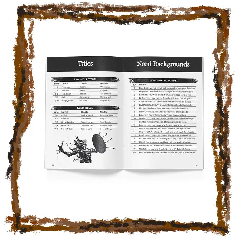 Open book with title and background lists on a white background