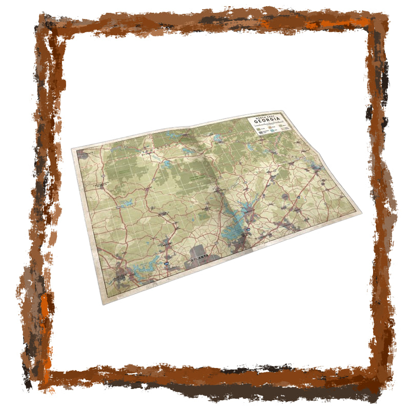 Vintage-style map with a brown border on a white background
