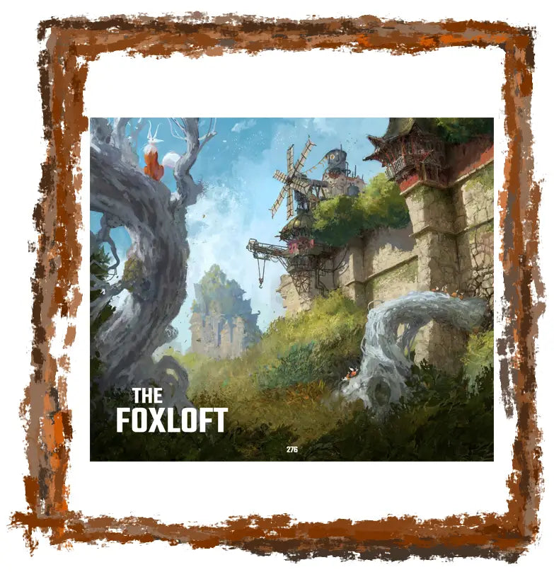 Artistic depiction of a fantasy landscape with 'The Foxloft' branding.