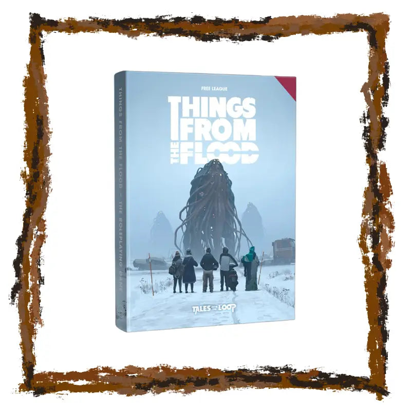 Board game box titled 'Things from the Flood' with a snowy landscape and giant creature illustration.