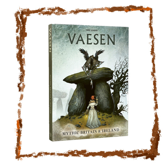Book titled 'VAESEN Mythic Britain & Ireland' with a fantasy design on the cover.