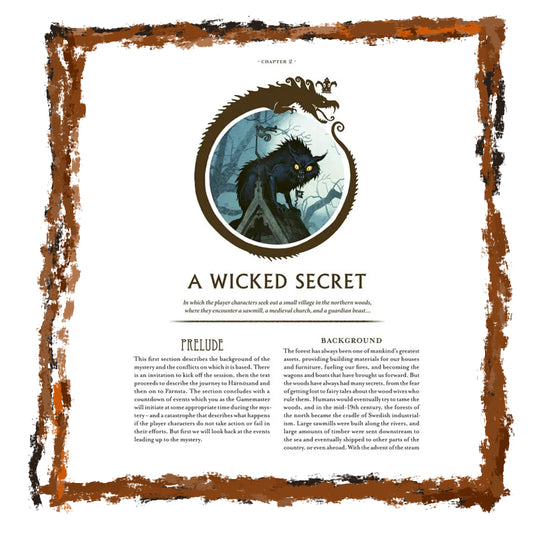 Page from a book or game manual with a dragon illustration and text on a decorative border.