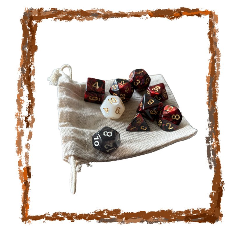 Netherbook Dice Set (compatibel met Daggerheart™) - Dark Red/Black + 2× d12 (Light & Dark) + Dice Bag - Netherbook